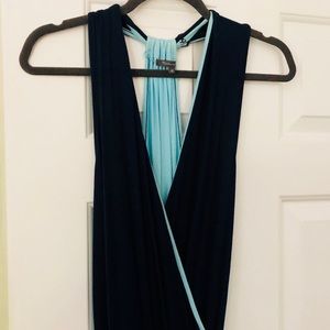 Navy and Turquoise Maxi Dress (Medium)